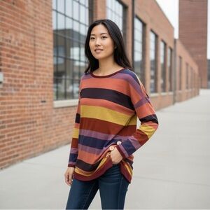 Colorblock Striped Knit Top with Burgundy Edge fall autumn medium